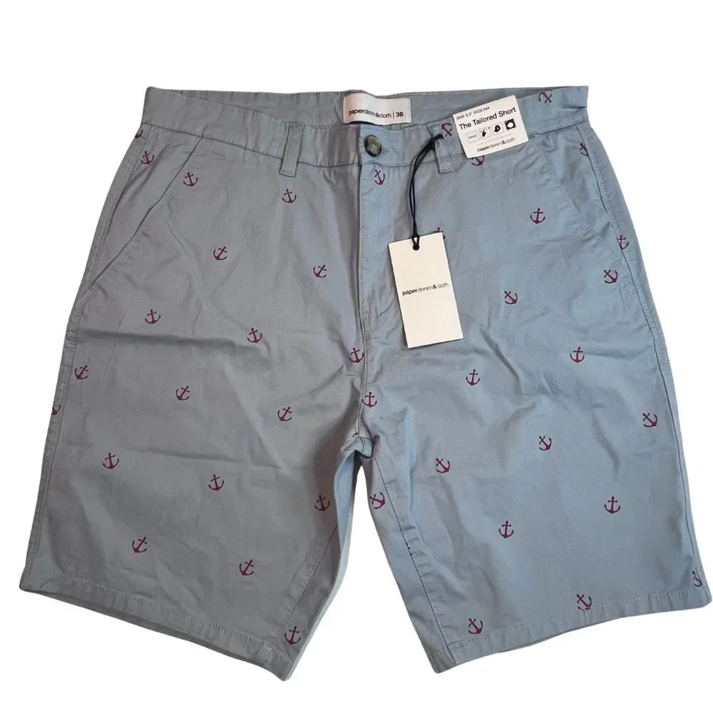 Paperdenim & Cloth Shorts Mens 36 Blue Anchors Casual Preppy Golf Resort Chinos - Picture 13 of 14